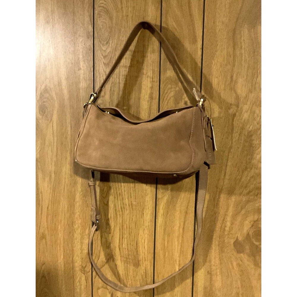 Womenโs Brown Suede Shoulder Bag Solid w/ Adjustable Strap New w/ Tags
